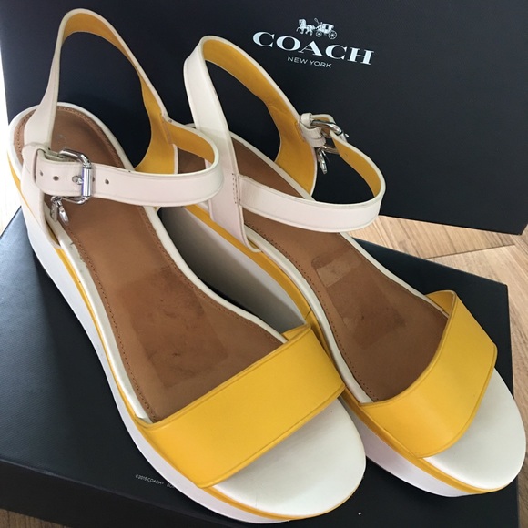 COACH Platform/Wedge Sandals - Yellow & Creme - Picture 7 of 7